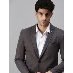 SHOWOFF Men Grey Solid Slim-Fit Single-Breasted Blazer-picture-34