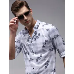 SHOWOFF Men Lavender & Black Classic Floral Cotton Casual Shirt-picture-29