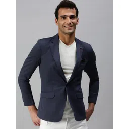 SHOWOFF Men Navy Blue Solid Slim-Fit Single-Breasted Casual Blazers-picture-14