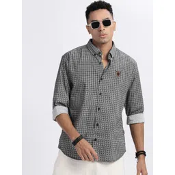 SHOWOFF Men Standard Button-Down Collar Micro Checked Cotton Slim Fit Casual Shirt-image-45