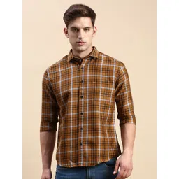 SHOWOFF Men Standard Slim Fit Spread Collar Tartan Checked Cotton Casual Shirt-picture-11