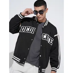 SHOWOFF Men Typography Lightweight Varsity Jacket with Patchwork-image-40