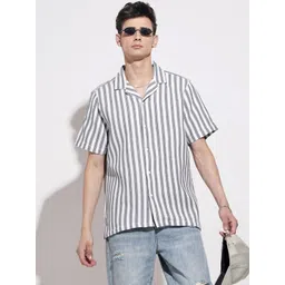 SHOWOFF Men White Striped Relaxed Fit Cuban Collar Shirt-picture-22