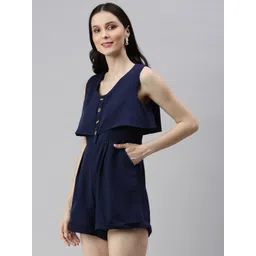 SHOWOFF Navy Blue Solid Layered Jumpsuit-picture-16