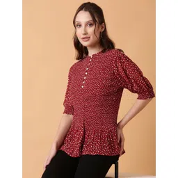 SHOWOFF Polka Dot Print Puff Sleeve Crepe Top-picture-20