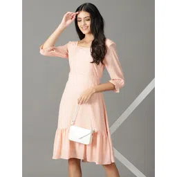 SHOWOFF Polka Dots Printed Square Neck Fit & Flare Dress-picture-19