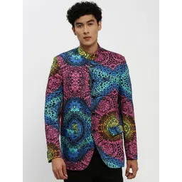 SHOWOFF Printed Bandhgala Slim Fit Blazer-image-7