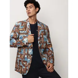 SHOWOFF Printed Notched Lapel Single Breasted Blazer-image-8