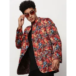 SHOWOFF Printed Slim-Fit Cotton Bandhgala Blazer-picture-16