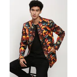 SHOWOFF Printed Slim-Fit Cotton Bandhgala Blazer-image-48