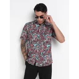 SHOWOFF Printed Spread Collar Comfort Slim Fit Cotton Shirt-image-21
