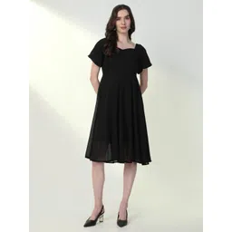 SHOWOFF Puff Sleeve Georgette Fit & Flare Dress-picture-33