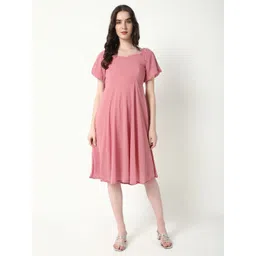 SHOWOFF Puff Sleeve Georgette Fit & Flare Dress-picture-32