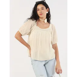 SHOWOFF Puff Sleeve Smocked Top-picture-10