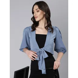 SHOWOFF Puff Sleeve Tie Up Regular Crop Top-picture-16