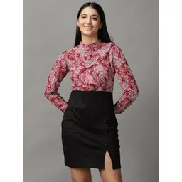 SHOWOFF Round Neck Abstract Printed Chiffon Sheath Dress-picture-32