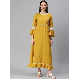 SHOWOFF Round Neck Bell Sleeves Lace Up Thread Work Anarkali Kurta-picture-34