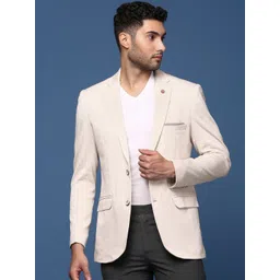 SHOWOFF Self Design Notched Lapel Slim Fit Single Breasted Cotton Blazer-picture-13