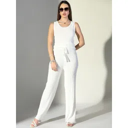 SHOWOFF Self Design Round Neck Sleeveless Top With Trouser-picture-21