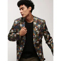SHOWOFF Slim-Fit Printed Notched Lapel Collar Single Breasted Cotton Casual Blazer-picture-23