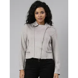 SHOWOFF Spread Collar Long Sleeve Zip Detail Windcheater Crop Tailored Jacket-picture-21