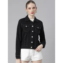 SHOWOFF Spread Collar Windcheater Crop Denim Jacket-picture-27