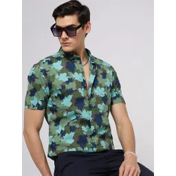 SHOWOFF Standard Slim Fit Tropical Printed Cotton Casual Shirt-picture-12