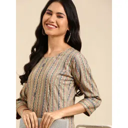 SHOWOFF Striped Art Silk Panelled Kurta-picture-37