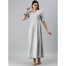 SHOWOFF Striped Embroidered V-Neck Wrap Ethnic Dress-picture-26