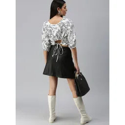 SHOWOFF White Floral Print Tropical Crepe Styled Back Crop Top-picture-24