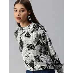 SHOWOFF White Print Monochrome Crepe Top-picture-11