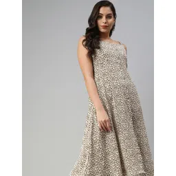 SHOWOFF Women Beige Animal Printed A-Line Midi Dress-picture-10