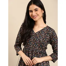 SHOWOFF Women Black & Brown Printed Cotton Angrakha Kurta-picture-41