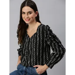 SHOWOFF Women Black & White Geometric Printed Sweetheart Neck Crepe Top-picture-13