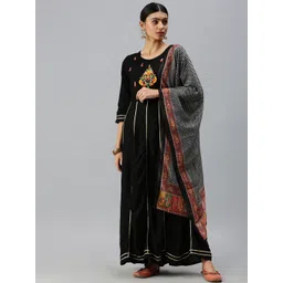 SHOWOFF Women Black Ethnic Motifs Embroidered Anarkali Kurta-picture-32