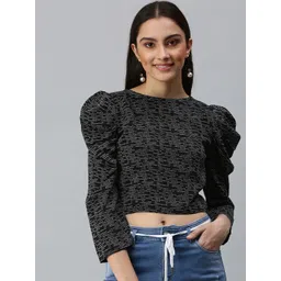 SHOWOFF Women Black Monochrome Crepe Crop Top-picture-12