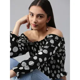 SHOWOFF Women Black Printed Off-Shoulder Bardot Top-picture-34