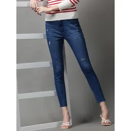 SHOWOFF Women Blue Skinny Fit Mildly Distressed Light Fade Stretchable Jeans-picture-16