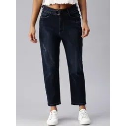 SHOWOFF Women Blue Straight Fit High-Rise Low Distress Light Fade Stretchable Denim Jeans-picture-23