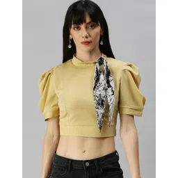 SHOWOFF Women Champagne Solid Crop Top-picture-32
