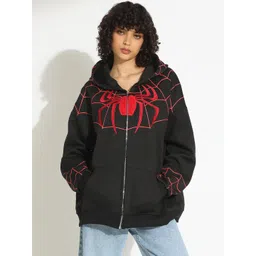 SHOWOFF Women Embroidered Black Hooded Zipper Sweatshirt-picture-24
