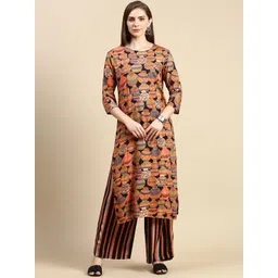 SHOWOFF Women Ethnic Motifs Printed Regular Kurta with Palazzos-picture-27