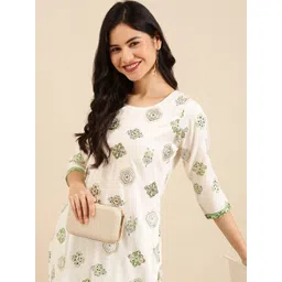 SHOWOFF Women Ethnic Motifs Printed Thread Work Kurta with Trousers-picture-17