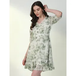 SHOWOFF Women Floral Print Puff Sleeve Crepe A-Line Mini Dress-picture-37