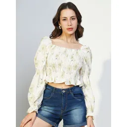 SHOWOFF Women Floral Print Puff Sleeve Crop Top-picture-21