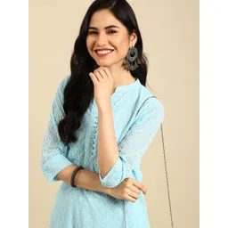 SHOWOFF Women Floral Printed Chikankari Kurta with Palazzos-picture-24