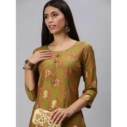 SHOWOFF Women Green Empire Kurta with Trousers-picture-32