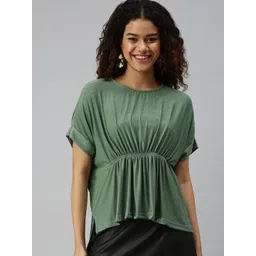 SHOWOFF Women Green Extended Sleeves Cinched Waist Top-picture-21