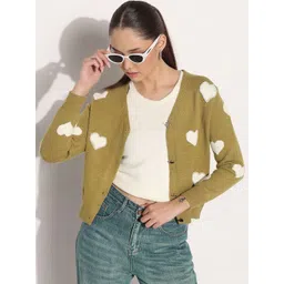 SHOWOFF Women Green Self Design Cotton Blend Tops-picture-27