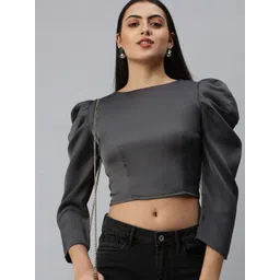 SHOWOFF Women Grey Crepe Crop Top-picture-23
